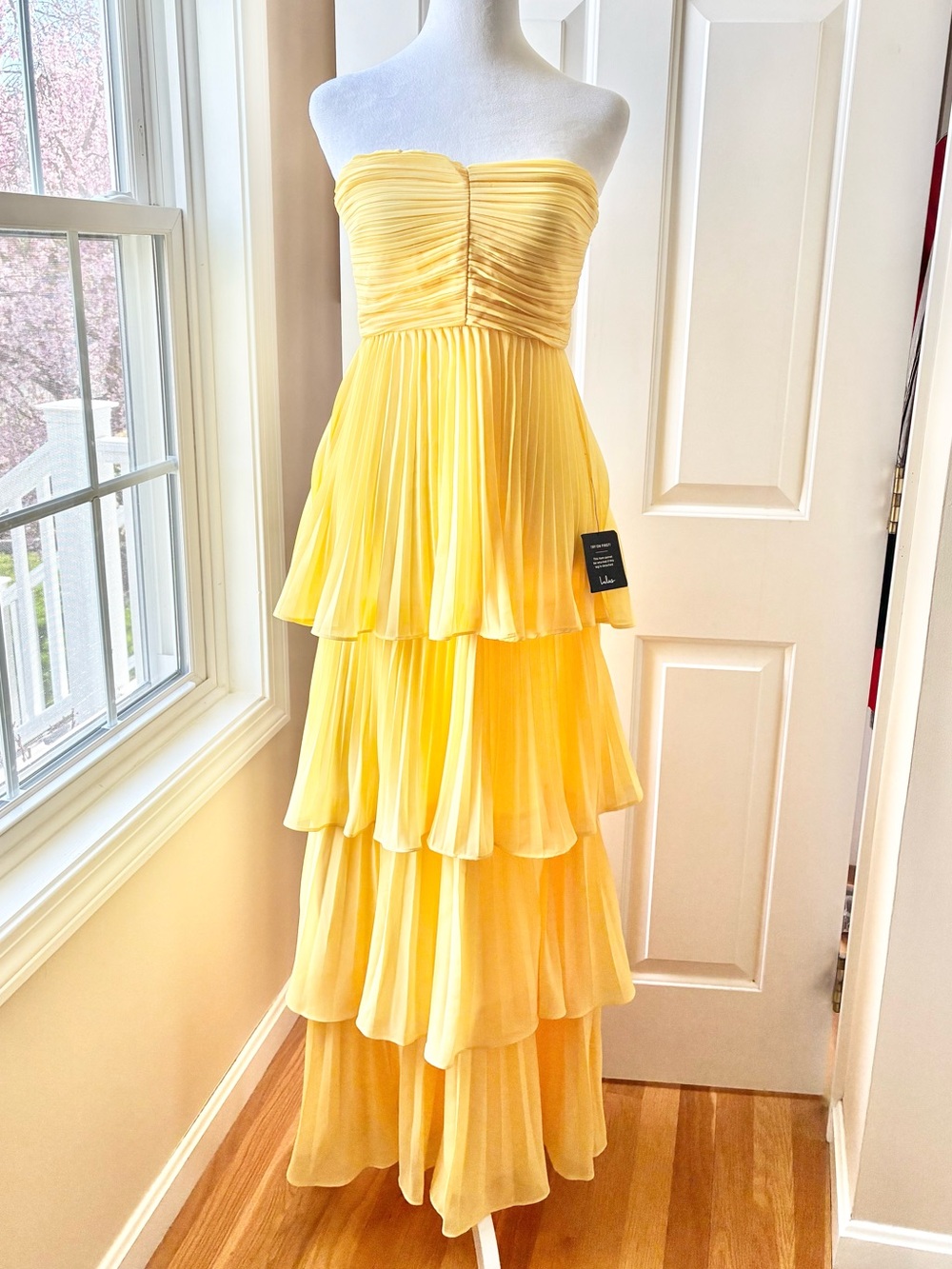 Lulus Seriously Sensational Yellow Strapless Tiered Maxi Dress Size S NWT - Picture 5 of 16